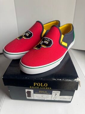 Polo Ralph Lauren Landyn Slip On Logo P Canvas Casual Shoes Youth Size 7